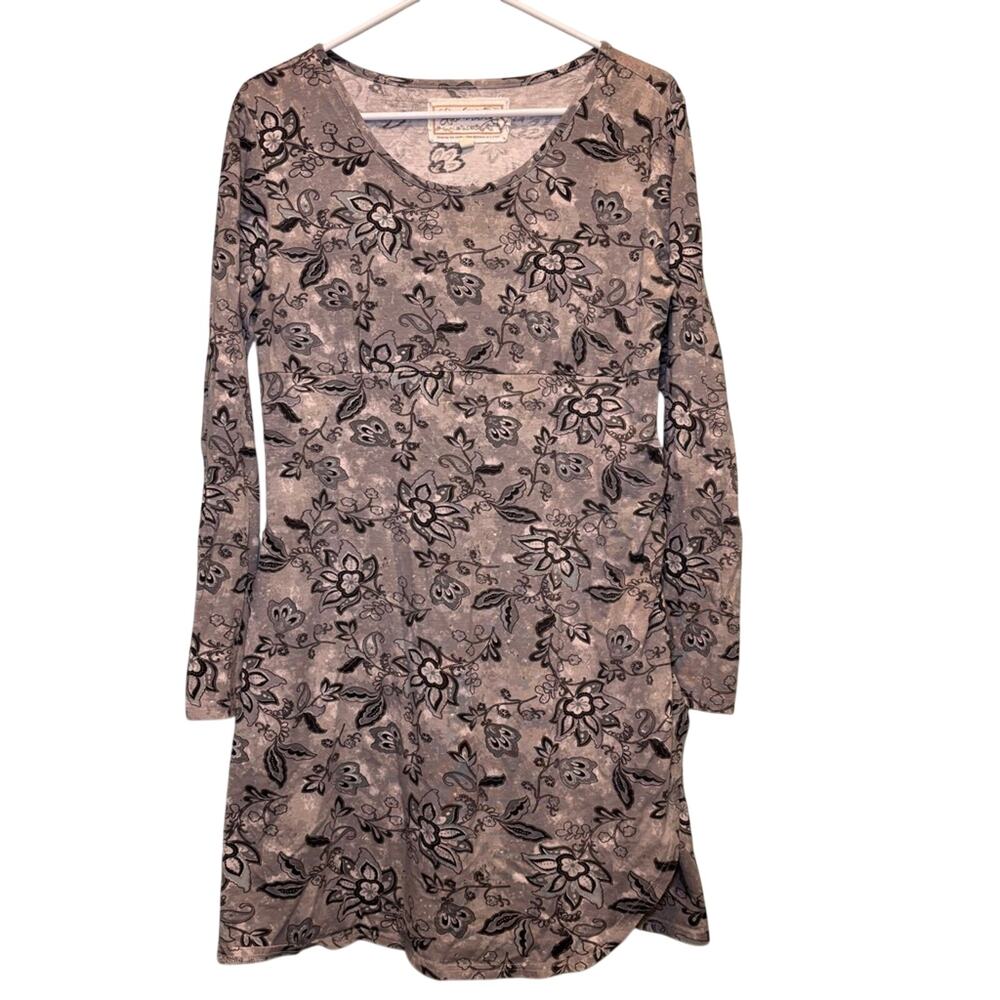 Aventura Gray Black Floral Long Sleeve Outdoors Hiking Organic Dress Size L